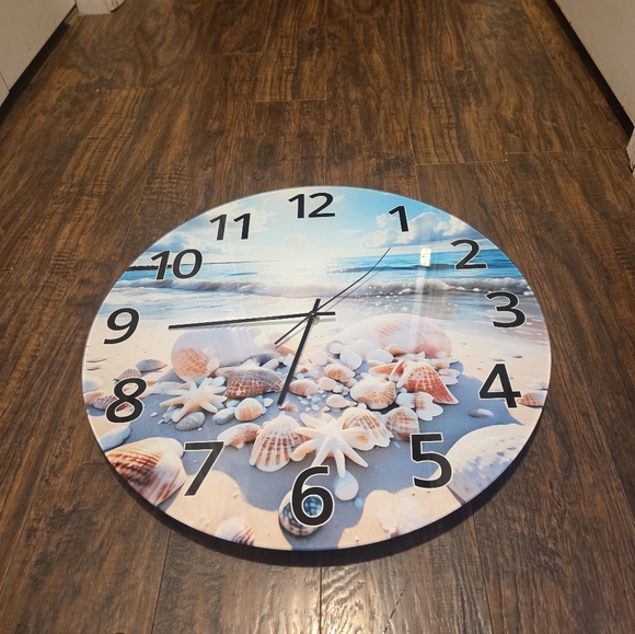 Analog Blue Beach Wall Clocks for Living Room Coastal Sea Shell Wall Clocks 24